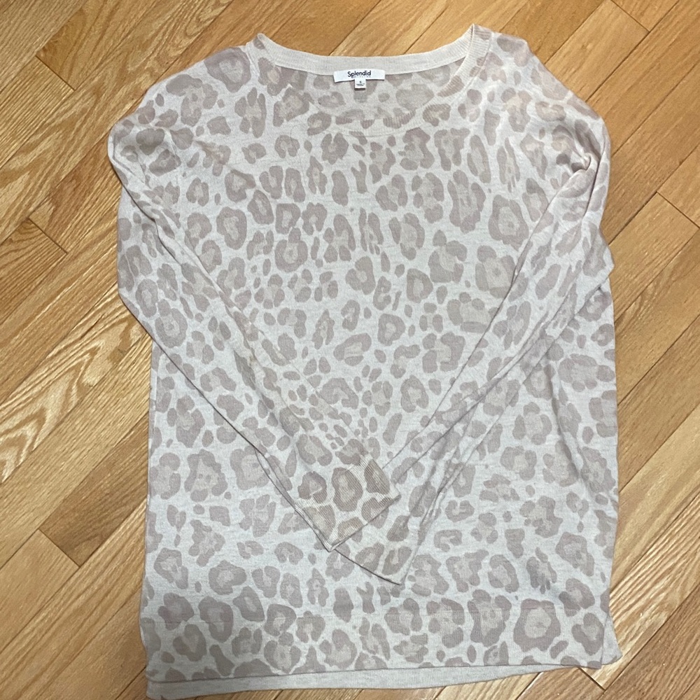 Splendid Animal Print Knit Top in Cream and Tan
